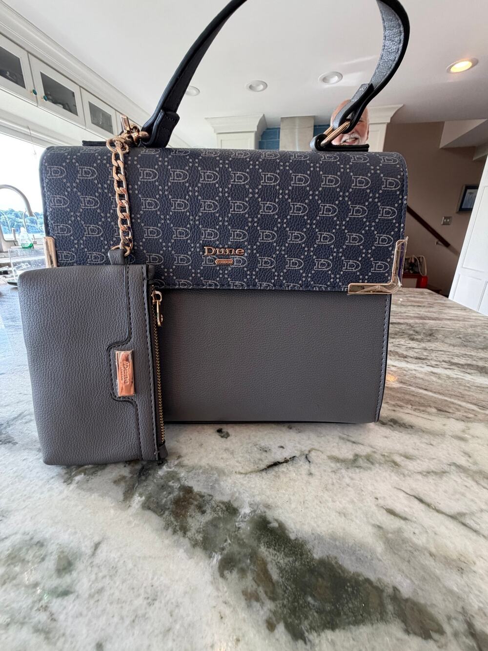 Dune London Monogram Crossbody Handbag Black‎ & Navy Convertible Shoulder Bag